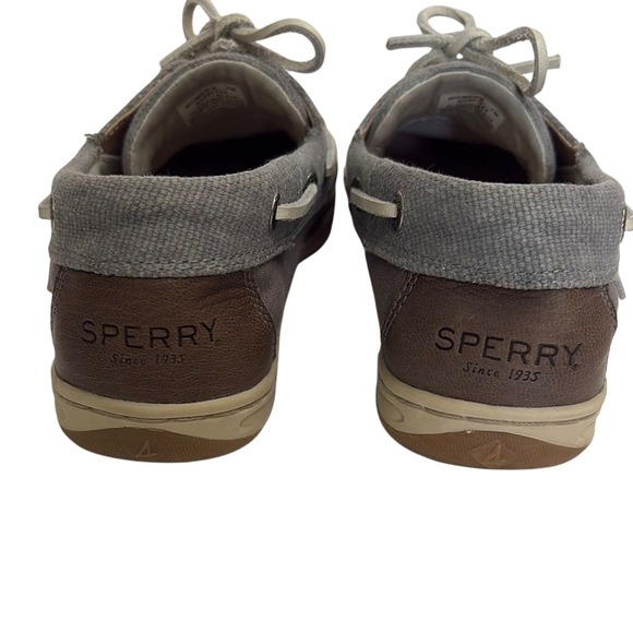 Sperry Top-Sider Boat Shoes Brown Leather Gray Canvas Preppy Coastal Womens 7 - Picture 4 of 10